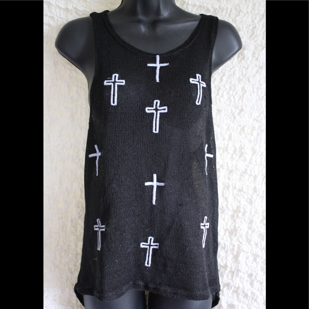 • The Classic • Black Mesh Cross Patterned Tank